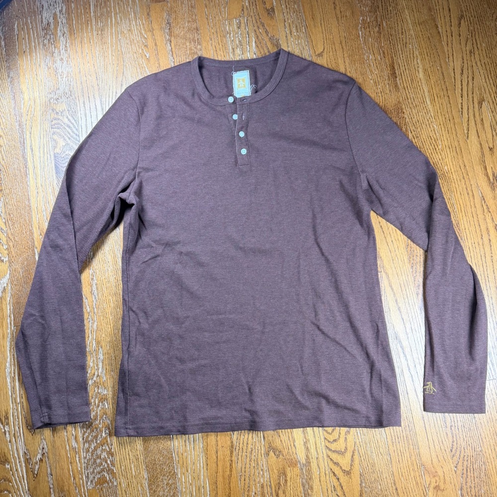 Original Penguin Mens Brown Pima Cotton Long Sleeve Henley Shirt XXL 16FK0185